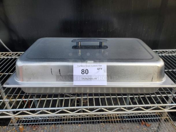 Lot of 3 Stainless Steel Steam Table/ Hotel Pans w/ lids. One lid missing handle. (5xBid) - Image 1 of 5