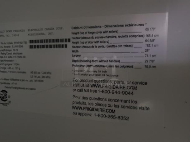 Frigidaire Top Freezer Refrigerator. 6 Amps, 115V, 60 Hz - Image 7 of 7