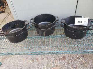 Lot of 6 Amazon Basics Cast Iron Mini Dutch Ovens. No Lids. (6xBid)