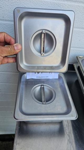 Lot of 2 Square Stainless Steel Food Pans w/ Lids (2xBid)