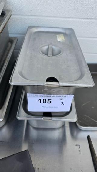 Lot of 2 Stainless Steel Food Pans w/ Lids