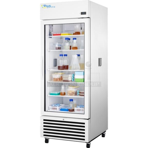 BRAND NEW SCRATCH AND DENT! 2024 True TSCI-600R-G-PH Metal Commercial Single Door Reach In Cooler Merchandiser w/ Poly Coated Racks. 115 Volts, 1 Phase. Tested and Working! - Image 1 of 6