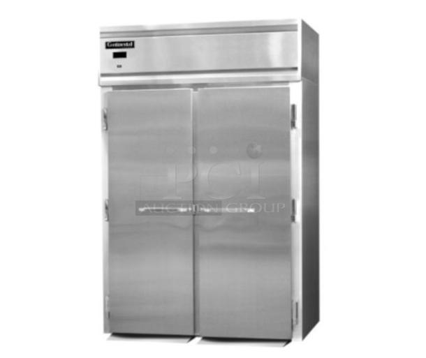 BRAND NEW SCRATCH AND DENT! Continental Stainless Steel Commercial 2 Door Roll In Rack Cooler. Door Is Locked. Tested and Working! - Image 1 of 7