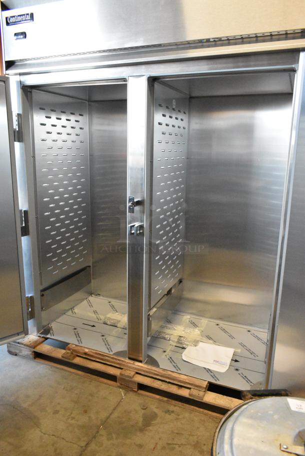BRAND NEW SCRATCH AND DENT! Continental Stainless Steel Commercial 2 Door Roll In Rack Cooler. Door Is Locked. Tested and Working! - Image 6 of 7