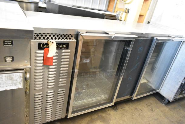 BRAND NEW SCRATCH AND DENT! 2017 Continental BBUC69S-SS-GD Stainless Steel Commercial 2 Door Back Bar Cooler Merchandiser on Commercial Casters. 115 Volts, 1 Phase. Tested and Working! - Image 3 of 10