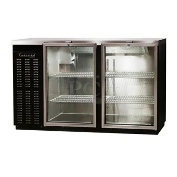 BRAND NEW SCRATCH AND DENT! 2017 Continental BBUC59S-SS-GD Stainless Steel Commercial 2 Door Back Bar Cooler Merchandiser. 115 Volts, 1 Phase. Tested and Working! - Image 1 of 8