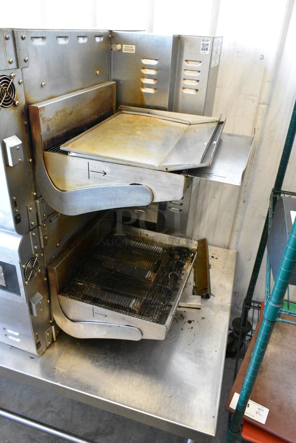 2 Ovention S1200 Stainless Steel Commercial Electric Powered Conveyor Rapid Cook Ovens on Stainless Steel Commercial Equipment Stand w/ Commercial Casters. 208/240 Volts, 1 Phase. 2 Times Your Bid! - Image 6 of 11