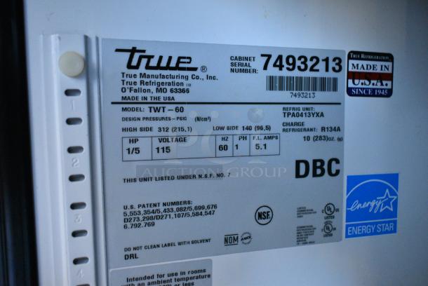 True TWT-60 Stainless Steel Commercial 2 Door Work Top Cooler on Commercial Casters. 115 Volts, 1 Phase. Tested and Working! - Image 6 of 6