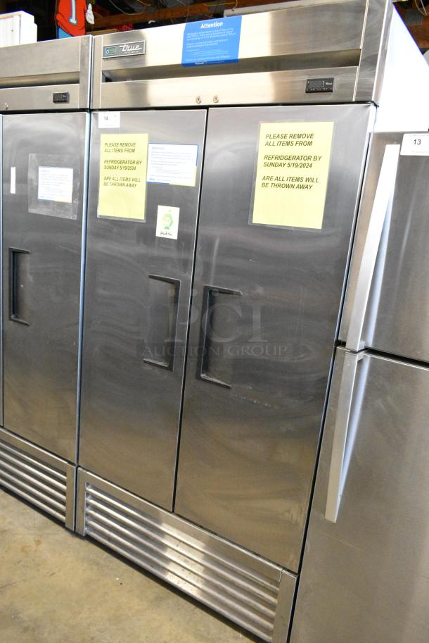 2021 True T-35-HC Stainless Steel Commercial 2 Door Reach In Cooler w/ Poly Coated Racks. 115 Volts, 1 Phase. Tested and Working! - Image 1 of 5