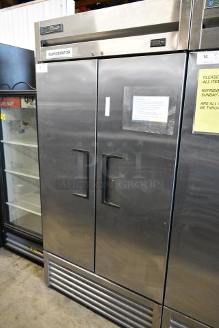 2019 True T-35-HC Stainless Steel Commercial 2 Door Reach In Cooler w/ Poly Coated Racks. 115 Volts, 1 Phase. Tested and Working!