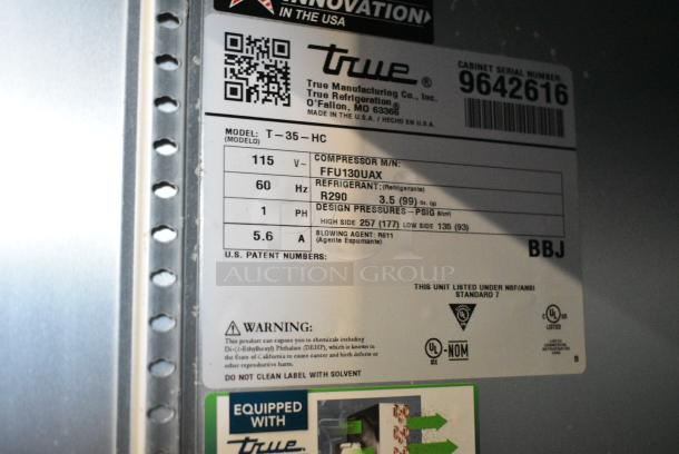 2019 True T-35-HC Stainless Steel Commercial 2 Door Reach In Cooler w/ Poly Coated Racks. 115 Volts, 1 Phase. Tested and Working! - Image 5 of 5