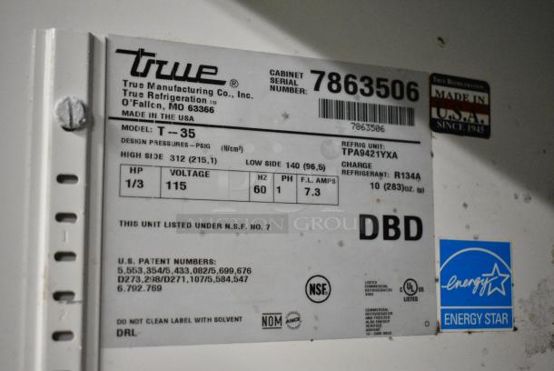 True T-35 Stainless Steel Commercial 2 Door Reach In Cooler on Commercial Casters. 115 Volts, 1 Phase. Tested and Powers On But Does Not Get Cold - Image 7 of 7