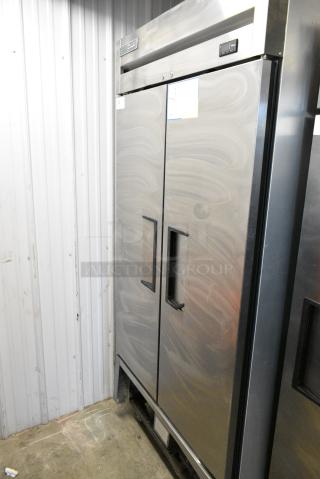 2018 True T-35-HC Stainless Steel Commercial 2 Door Reach In Cooler w/ Poly Coated Racks on Commercial Casters. 115 Volts, 1 Phase. Tested and Working!