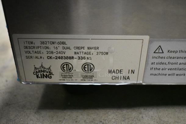 BRAND NEW SCRATCH AND DENT! Carnival King 382TCM16DBL Stainless Steel Commercial Countertop 2 Burner Crepe Maker. 208-240 Volts, 1 Phase. - Image 6 of 6