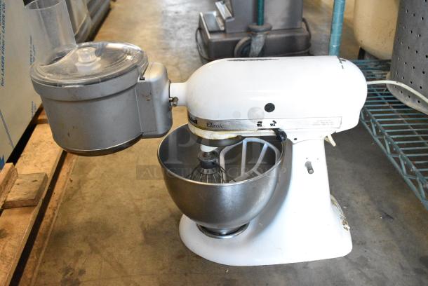 KitchenAid K45SSWH Metal Countertop Planetary Dough Mixer w/ Attachment, Paddle and Whisk Attachments. 120 Volts, 1 Phase. Tested and Working! - Image 1 of 8