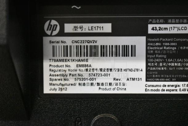 3 Various Computer Monitors Including Dell E1912Hc, 2 HP Le1711. 3 Times Your Bid! - Image 7 of 7
