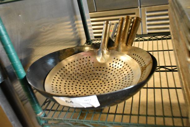 5 Metal Items Including Wok and Strainers. Includes 15x22x6. 5 Times Your Bid! - Image 1 of 6