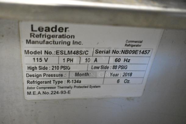 2018 Leader ESLM48S/C Stainless Steel Commercial Sandwich Salad Prep Table Bain Marie Mega Top on Commercial Casters. 115 Volts, 1 Phase . Tested and Working! - Image 8 of 8