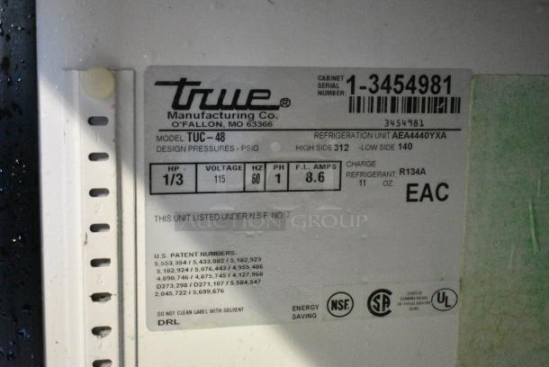 True TUC-48 Stainless Steel Commercial 2 Door Undercounter Cooler on Commercial Casters. 115 Volts, 1 Phase . Tested and Working! - Image 6 of 6