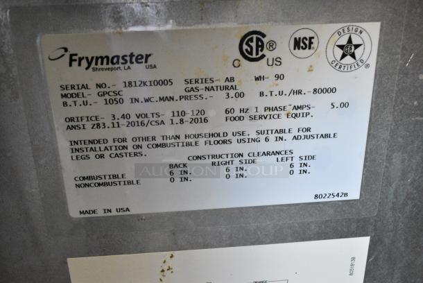 2018 Frymaster GPCSC Stainless Steel Commercial Floor Style Natural Gas Powered Deep Fat Fryer on Commercial Casters. 80,000 BTU. - Image 7 of 8