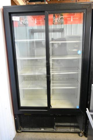Imbera VRD37 Metal Commercial 2 Door Reach In Cooler Merchandiser w/ Poly Coated Racks. 115 Volts, 1 Phase. Tested and Working!
