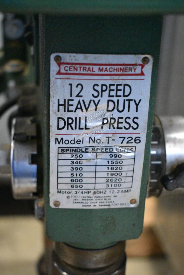 Central Machinery T-726 Metal Countertop 12 Speed Heavy Duty Drill Press. Tested and Working! - Image 6 of 6