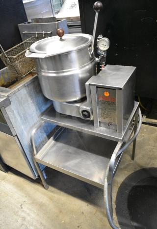 Groen TDB/4-20 Stainless Steel Commercial Electric Powered 20 Quart Tilting Steam Kettle on Stand. 208 Volts, 3 Phase.