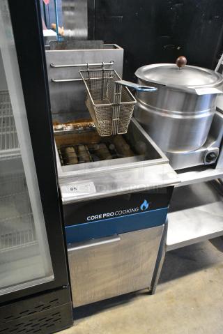 CP-F3-NG Stainless Steel Commercial Floor Style Natural Gas Powered Deep Fat Fryer w/ 1 Metal Fry Basket.