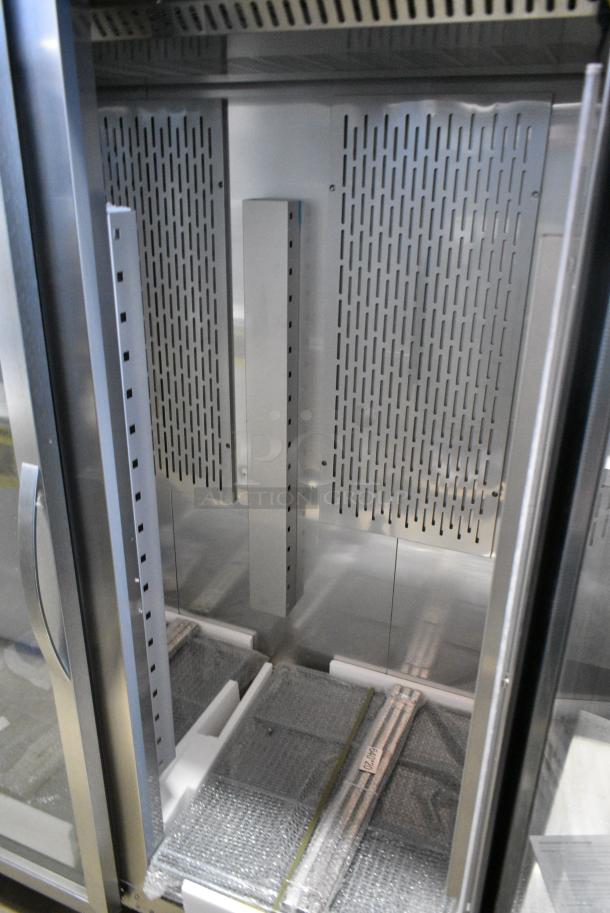 BRAND NEW SCRATCH AND DENT! 2023 Avantco 178Z2RGHC Stainless Steel Commercial 2 Door Reach In Cooler Merchandiser on Commercial Casters. 115 Volts, 1 Phase. Tested and Working! - Image 5 of 7