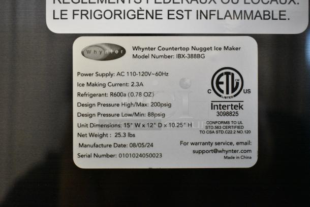 BRAND NEW SCRATCH AND DENT! Whynter IBX-388BG SonicSnö Countertop Nugget Ice Maker 40lbs/24hrs with Removable Ice Drawer, Chewable Pebble/Sonic Type Ice in Black and Gold Stainless Steel Finish. 110-120 Volts, 1 Phase. Tested and Working! - Image 5 of 5