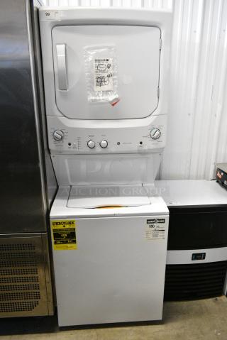 BRAND NEW SCRATCH AND DENT! General Electric GE GUD27GSSMWW Metal Stacked Washer and Dryer.