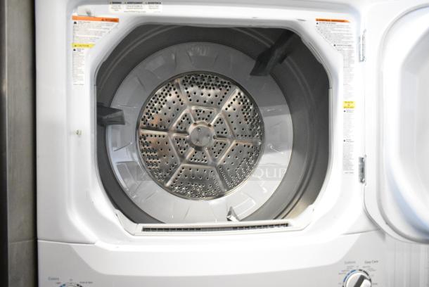 BRAND NEW SCRATCH AND DENT! General Electric GE GUD27GSSMWW Metal Stacked Washer and Dryer. - Image 3 of 5