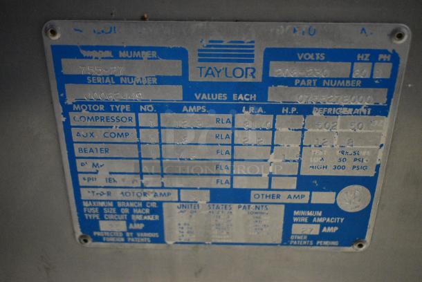 Taylor 755-27 Stainless Steel Commercial Floor Style 2 Flavor Soft Serve Ice Cream Machine on Commercial Casters. 208/240 Volts, 1 Phase. - Image 9 of 9