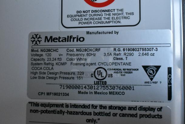 BRAND NEW SCRATCH AND DENT! Metalfrio NG26CHC Metal Commercial Single Door Reach In Cooler Merchandiser. 115 Volts, 1 Phase. Tested and Working! - Image 5 of 5