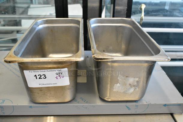 ALL ONE MONEY! Lot of 2 Stainless Steel 1/3 Size Drop In Bins and 1 Metal Bacon Press - Image 4 of 6