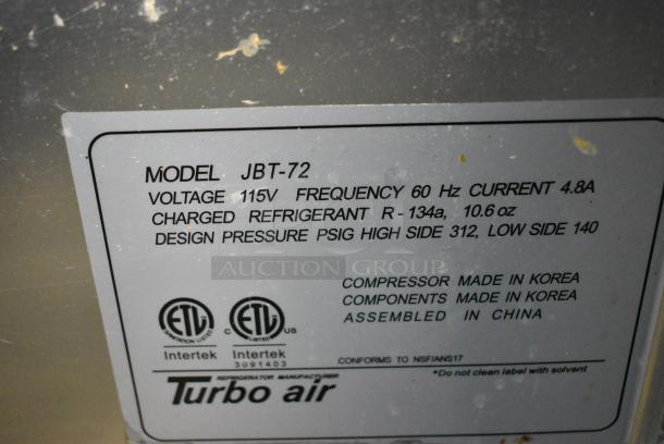 Turbo Air JBT-72 Stainless Steel Commercial Prep Table w/ Over Shelf and Toast Monitor on Commercial Casters. 115 Volts, 1 Phase. Tested and Working! - Image 12 of 12