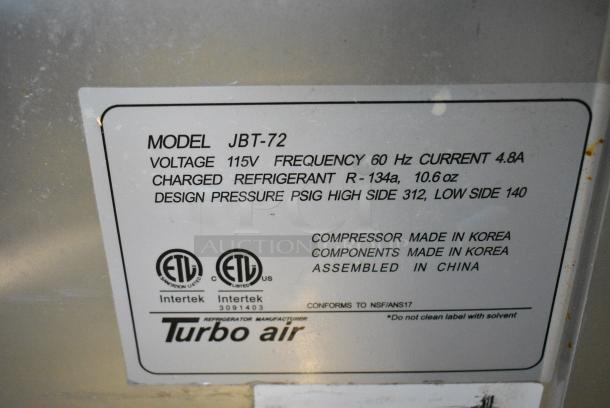 Turbo Air JBT-72 Stainless Steel Commercial Prep Table w/ Over Shelf on Commercial Casters. 115 Volts, 1 Phase. Tested and Working! - Image 8 of 8