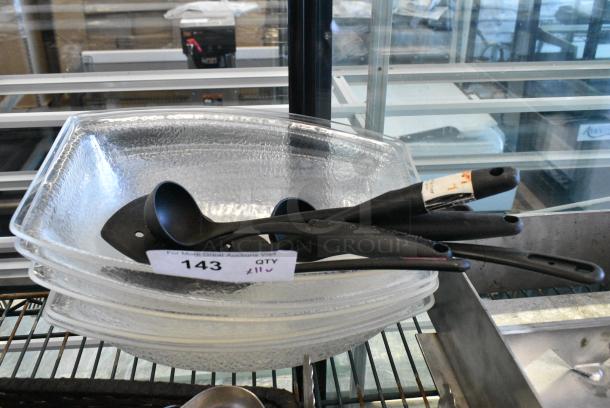 ALL ONE MONEY! Lot of Clear Bowls and Black Poly Utensils. - Image 1 of 4