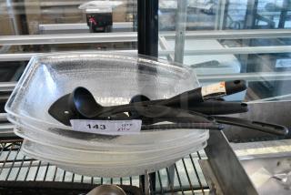 ALL ONE MONEY! Lot of Clear Bowls and Black Poly Utensils.