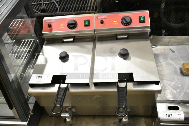 BRAND NEW SCRATCH AND DENT! 2024 Avantco 177F202 Stainless Steel Commercial Countertop Electric Powered 2 Bay Fryer w/ 2 Metal Fry Baskets and 2 Lids. 208-240 Volts, 1 Phase. - Image 1 of 6