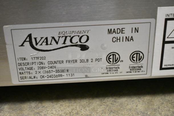 BRAND NEW SCRATCH AND DENT! 2024 Avantco 177F202 Stainless Steel Commercial Countertop Electric Powered 2 Bay Fryer w/ 2 Metal Fry Baskets and 2 Lids. 208-240 Volts, 1 Phase. - Image 6 of 6