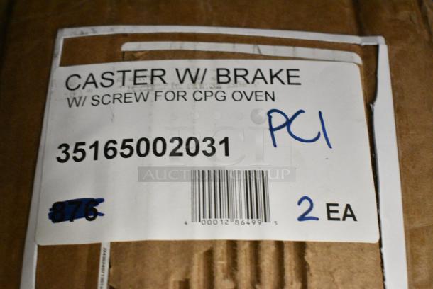 BRAND NEW SCRATCH AND DENT! Box of 2 35165002031 CASTER W/ BRAKE W/ SCREW FOR CPG OVEN and 2 35165002030 CASTER W/O BRAKE W/ SCREW FOR CPG OVEN - Image 3 of 3