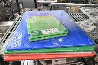 6 BRAND NEW SCRATCH AND DENT! Various Cutting Boards Including San Jamar CBG912GN, Winco CBBU-1824, Winco CBGR-1824, Winco CBRD-1824, Winco CBWT-1824, . 6 Times Your Bid!