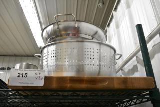 3 BRAND NEW SCRATCH AND DENT! Items Including 473SSFRY12 Vigor SS1 Series 12" Stainless Steel Fry Pan with Aluminum-Clad Bottom and Helper Handle, 650R02 John Boos & Co. R02 24" x 18" x 1 1/2" Reversible Maple Wood Cutting Board with Hand Grips, Metal Colander. 3 Times Your Bid!