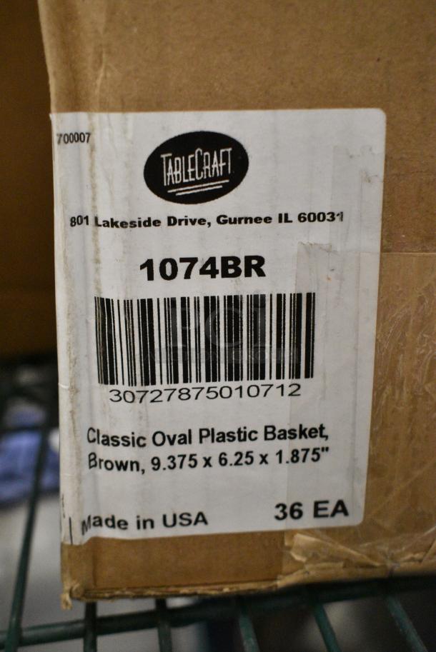 BRAND NEW SCRATCH AND DENT! Box of 36 Tablecraft 1074BR 9 1/4" x 6" x 1 3/4" Brown Classic Oval Plastic Basket - Image 4 of 4