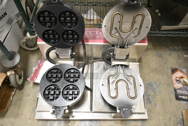 BRAND NEW SCRATCH AND DENT! 2023 Estella 348WBMX1A Stainless Steel Commercial Countertop Double Waffle Maker. 120 Volts, 1 Phase. Tested and Working! - Image 3 of 6