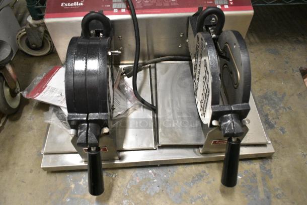 BRAND NEW SCRATCH AND DENT! 2023 Estella 348WBMX1A Stainless Steel Commercial Countertop Double Waffle Maker. 120 Volts, 1 Phase. Tested and Working! - Image 4 of 6