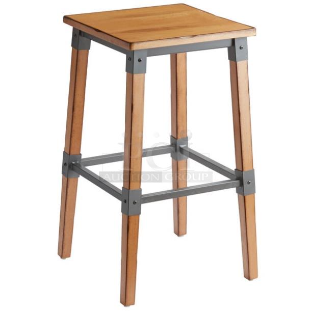 4 BRAND NEW SCRATCH AND DENT! Lancaster Table & Seating 164BINDNATFR Industrial Backless Bar Stool with Honey Maple Finish. 4 Times Your Bid! - Image 1 of 5