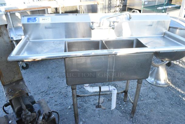 Stainless Steel 2 Bay Sink w/ Dual Drain Boards, Faucet and Handles. - Image 1 of 3