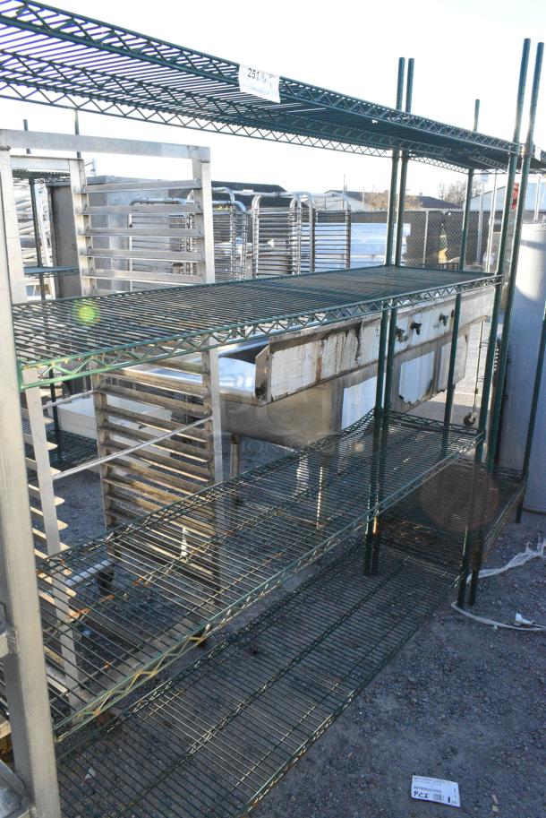 Green Finish 4 Tier Wire Shelving Unit. BUYER MUST DISMANTLE. PCI CANNOT DISMANTLE FOR SHIPPING. PLEASE CONSIDER FREIGHT CHARGES. - Image 1 of 3